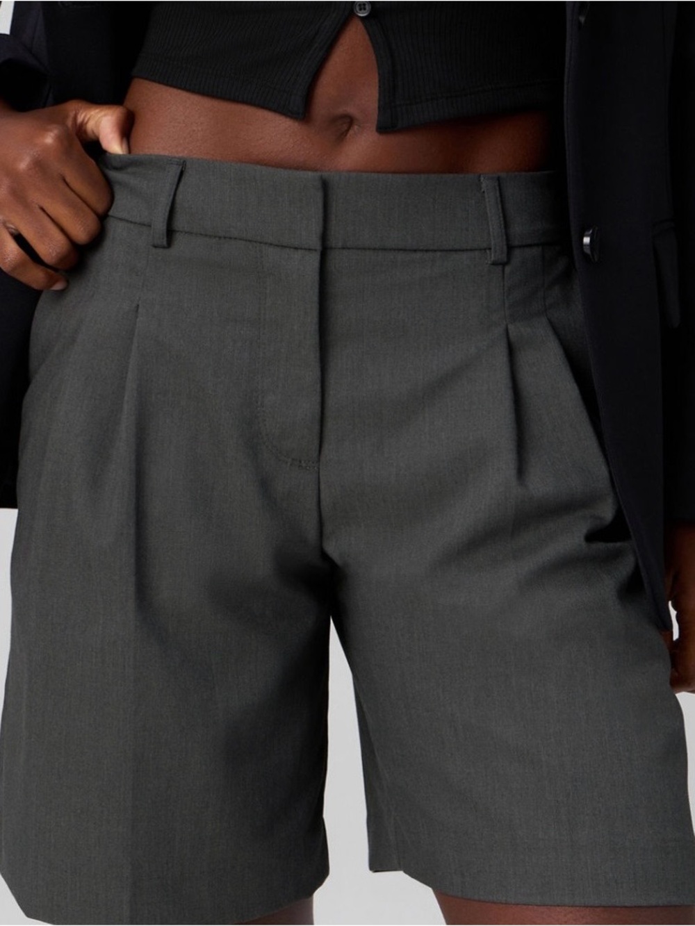 Fabletics Gray Pleated Bermuda Shorts